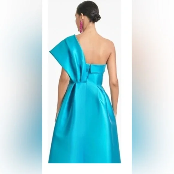 Sachin & Babi | Clarissa Pleated One-shoulder Gown NWT SIZE 6 AQUA COLOR - Picture 4 of 9